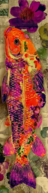 Free printable fish bookmark featuring magenta and orange fish